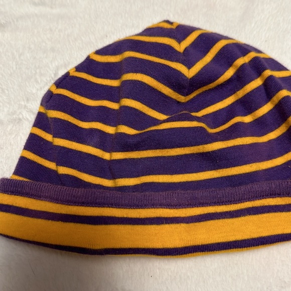 HANNA ANDERSSON STRIPED REVERSIBLE KNIT HAT CAP & SOCKS PURPLE YELLOW SMALL - Picture 2 of 3